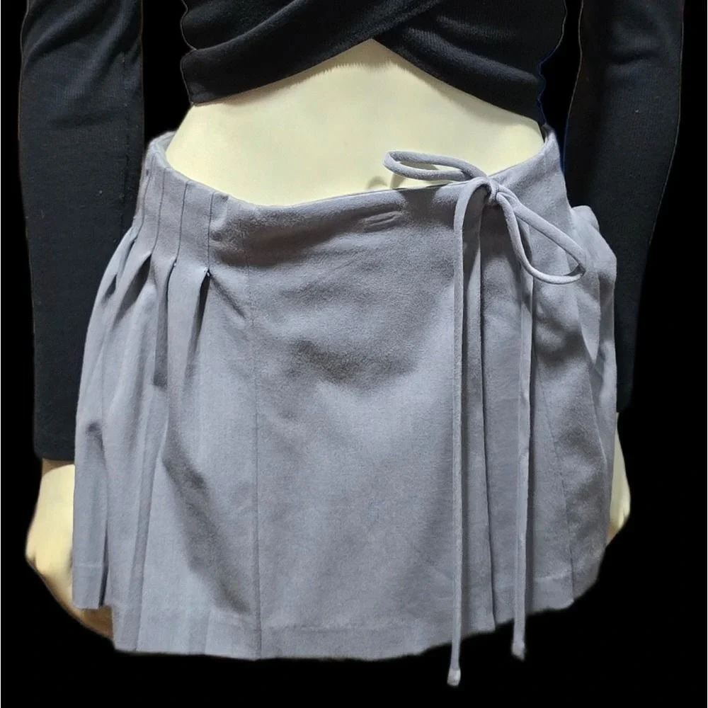 Forever 21 Pleated Mini Skirt Womens Size M Grey Wrap Tie